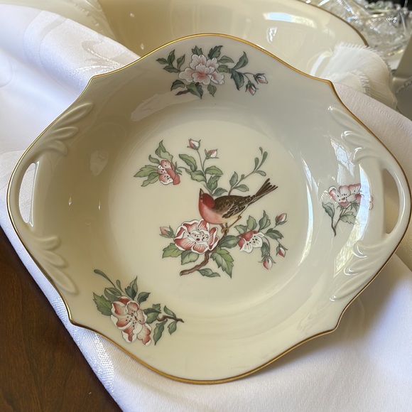 Lenox Serenade Bowl Dish Bird Dogwood Spring Garden Flower Handle Gold Trim - Picture 8 of 9